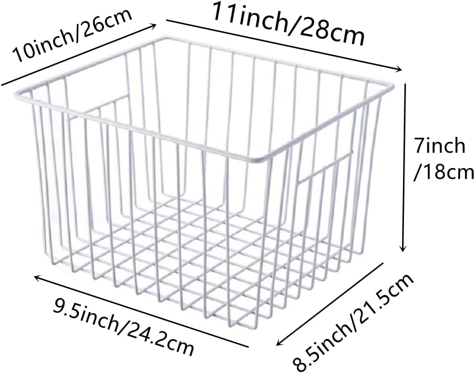 Slideep Wire Baskets Farmhouse Freezer Organizer Storage Bin Basket with Handles, Food Storage for Kitchen Cabinets, Pantry, Closet, Bedroom, Bathroom, Office 3 Pack