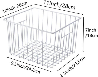 Slideep Wire Baskets Farmhouse Freezer Organizer Storage Bin Basket with Handles, Food Storage for Kitchen Cabinets, Pantry, Closet, Bedroom, Bathroom, Office 3 Pack