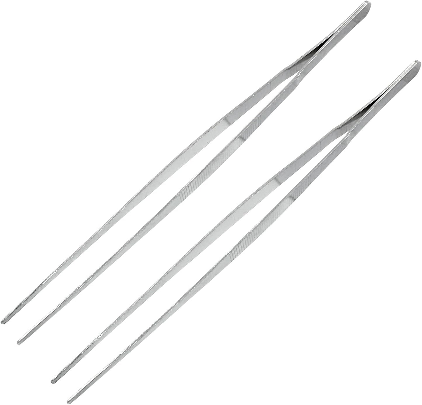 3Pcs Stainless Steel Tweezer Set (8" 10" 12"), Kitchen Tweezers Tongs, Cooking Tweezers with Precision Serrated Straight Tips, Long Handle Food Tweezers for Culinary, Bar, BBQ, Plating