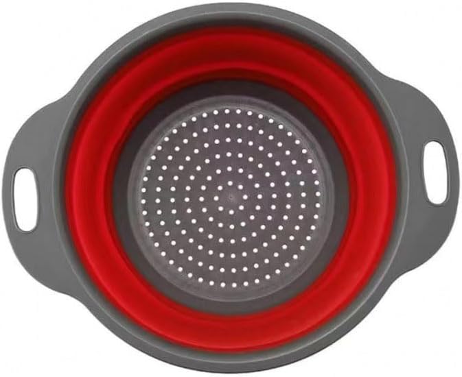 NIWWIN Pack of 2 Foldable Pasta Strainers, Foldable Kitchen Colander for Draining Fruit, Kitchen Silicone Adjustable Filter Vegetables Fruit Baskets,Portable Sink Washing Up Bowl (Red)