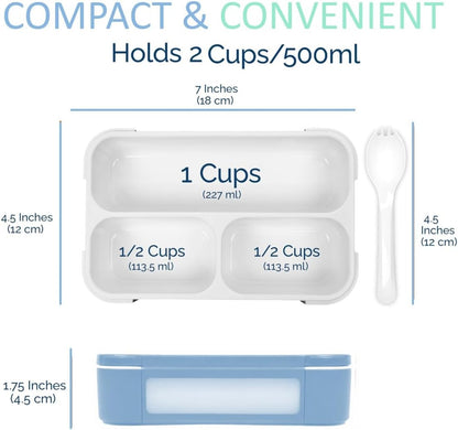 Small Snack Containers for Kids Toddlers - 3 Compartments (Set of 2) - Leak-Proof Reusable Boxes with Lids - BPA-Free Plastic Mini Bento Lunch Box - Holds 2 Cups Capacity (Pastel Blue+Teal Sparkle)