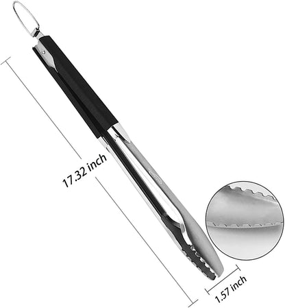 17.32-Inch Heavy Duty Stainless Steel BBQ Tongs, Extra Long Grill Tongs