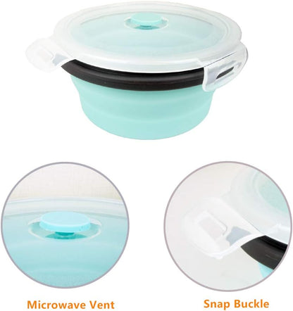 CARTINTS Silicone Collapsible Food Storage Containers-Prep/Storage Bowls with Lids - Set of 3 Square Silicone Lunch Containers - Microwave, Dishwasher and Freezer Safe (blue)
