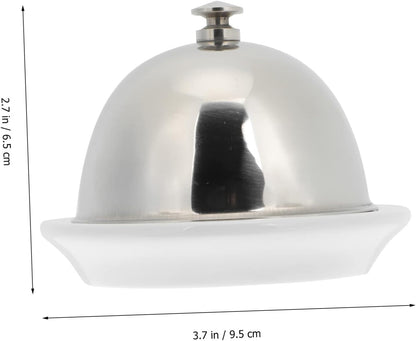 UKCOCO Ceramic Butter Dish with Stainless Steel Lid Beef Fat Tray and Relish Plate for Kitchen Restaurant Hotel Use Smooth Easy Clean Sauce Dish Covered for Food Storage and Serving