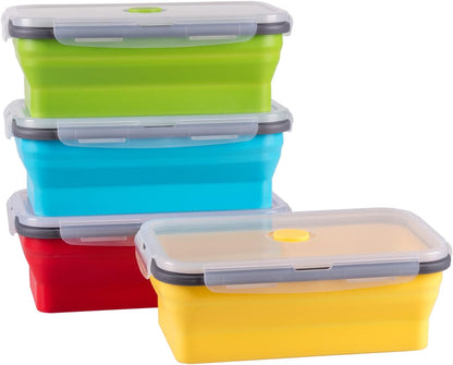 Collapsible Food Storage Containers with Lids, 4 Pack, 40 oz Silicone 1-Compartment Meal Prep Containers Reusable, Lunch Bento Boxes for Adults, Microwave Freezer Dishwasher Safe, BPA-Free, Black