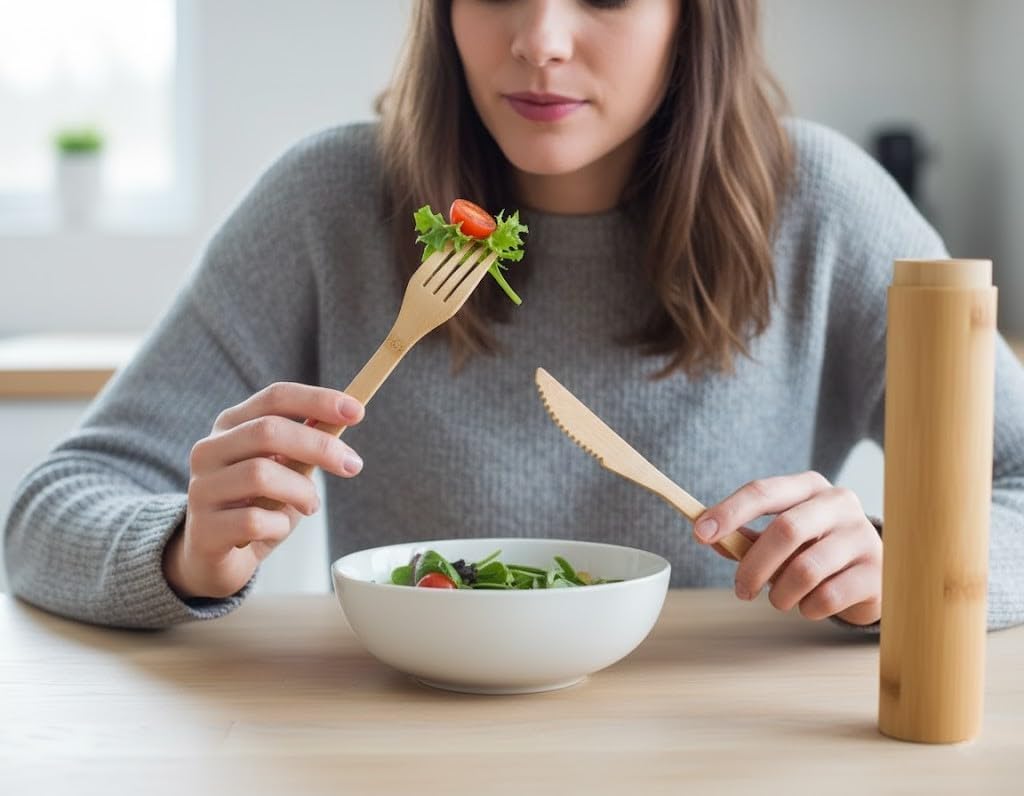 Eco-Friendly Travel Utensils Set: Lightweight Bamboo Forks, Spoons, Knives in Wooden Case, Reusable Utensils for Lunch Box, Kids Camping Cutlery, Sustainable Portable Flatware