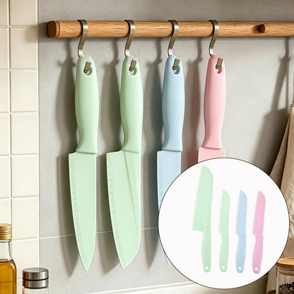 4 Pack Lettuce Knife Set 11/8.5 inch Plastic Serrated Kitchen Cutters to Prevent Browning, Dishwasher Safe, Safe for Nonstick Pans