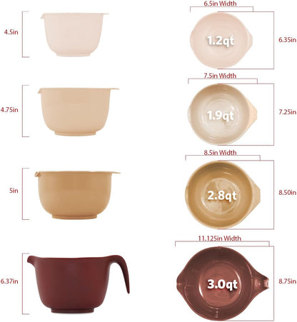 Glad Mixing Bowls with Pour Spout, Set of 4 - Nesting Plastic Bowls (1.2qt, 1.9qt, 2.8qt, and 3qt with Handle) - Non Slip Base, Dishwasher Safe Kitchen Cooking and Baking Supplies, Green