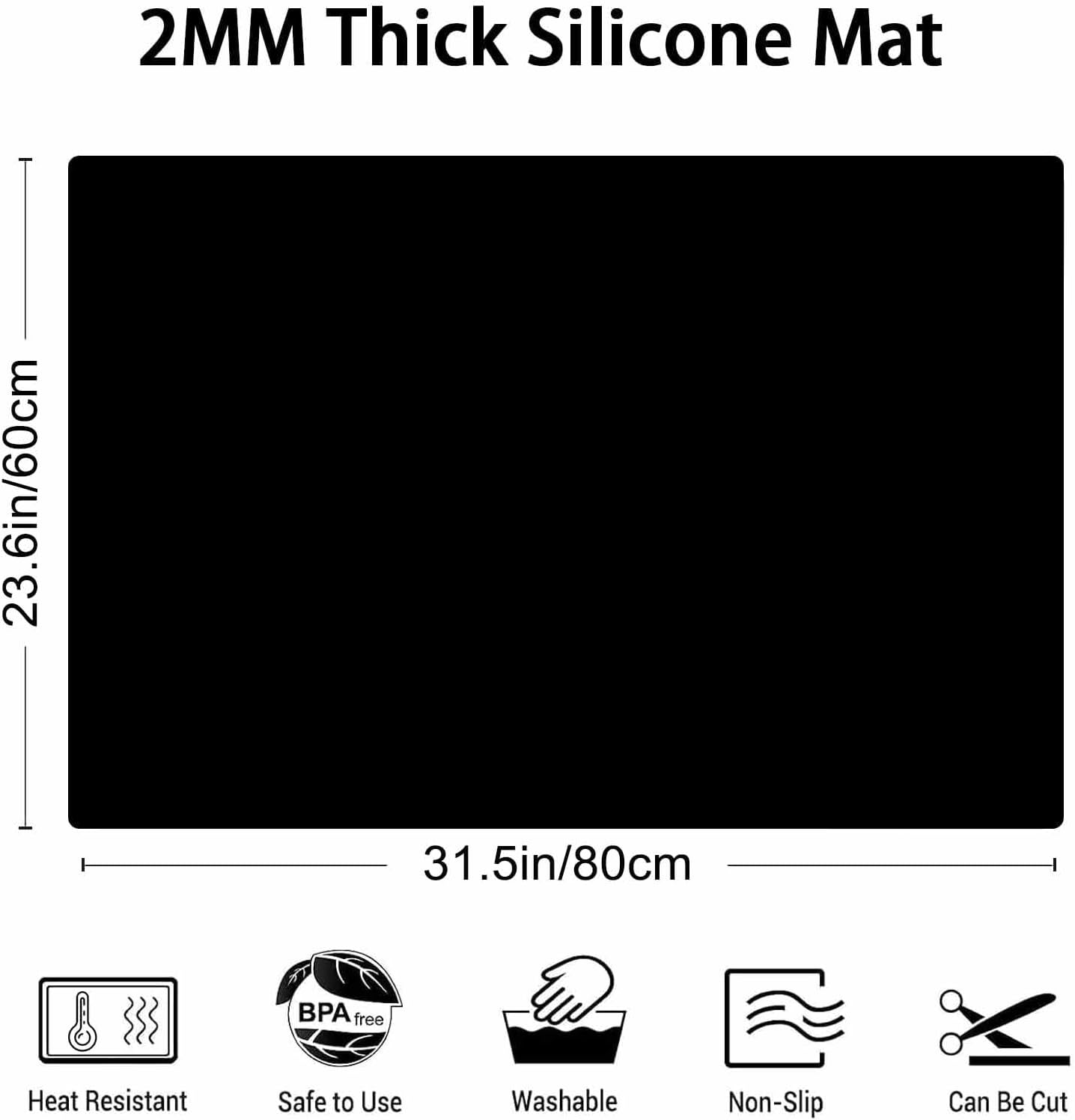 Silicone Mats for Kitchen Counter, 47.3"x23.6"x0.08" Largest Heat Resistant Mat Kitchen Island Waterproof 2MM Thick Countertop Protector Mat Nons-slip Extra Large Counter Mat (Black)