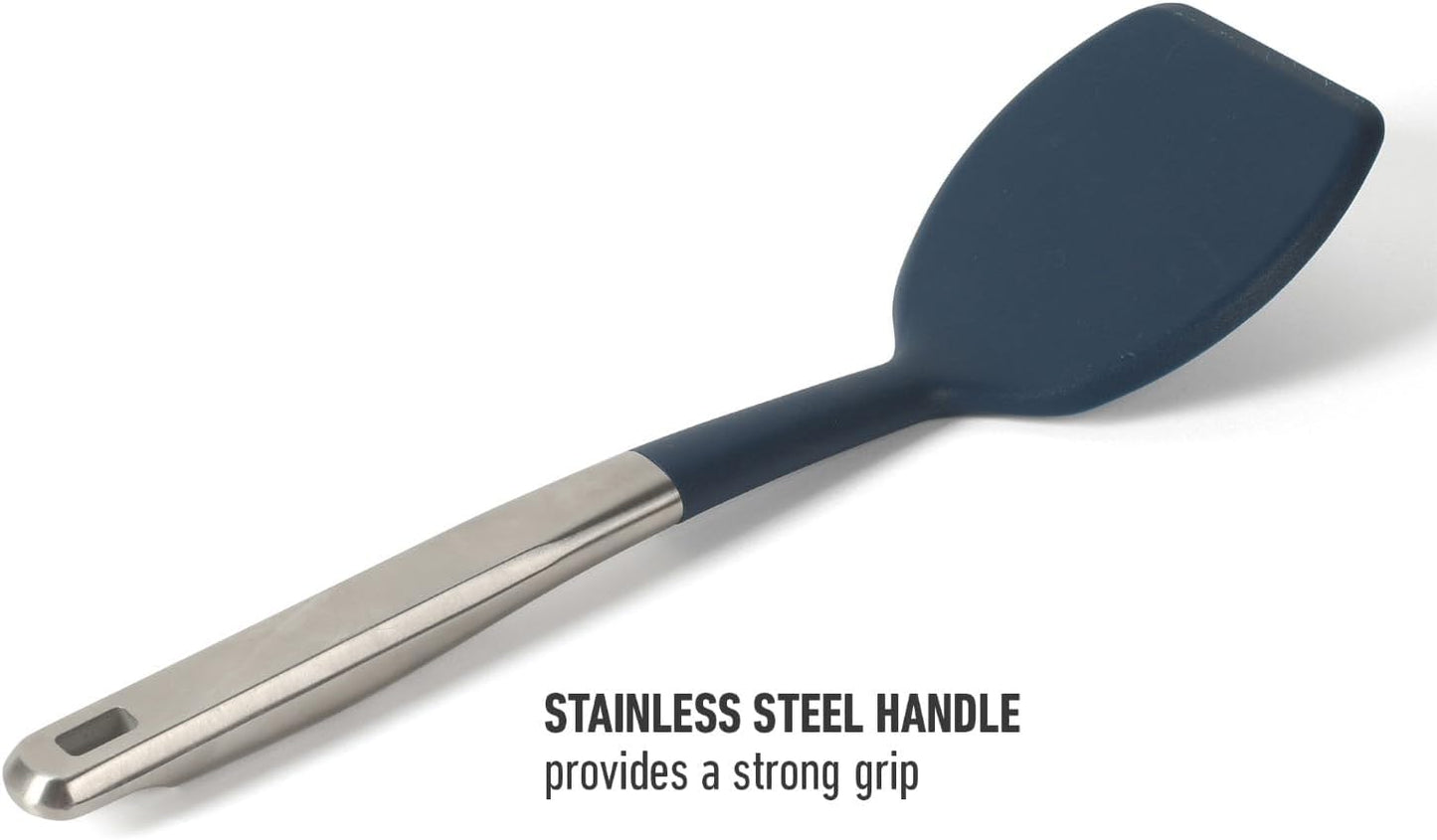 Calphalon Slotted Turner, Kitchen Flipping Spatula, Slotted Spatula, Stainless Steel Turner with Silicone Heat Resistance Handle, Nonstick-Safe Spatula for Draining and Flipping (Navy)