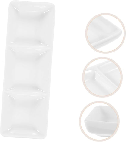 Small Relish Dish Serving Tray White Ceramic Rectangular Tray for Sauce Salsa Dressing