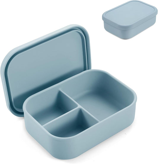 PandaEar 3-Compartment Silicone Bento Box for Toddlers & Kids - BPA-Free Food-Grade Meal Prep Container - Durable & Easy-Open Small Lunch Box for Daycare, Travel & Picnic, Blue