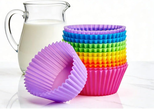 12-Pack Silicone Muffin Liners Reusable Baking Cups and Molds for Cupcake (6 Colors)