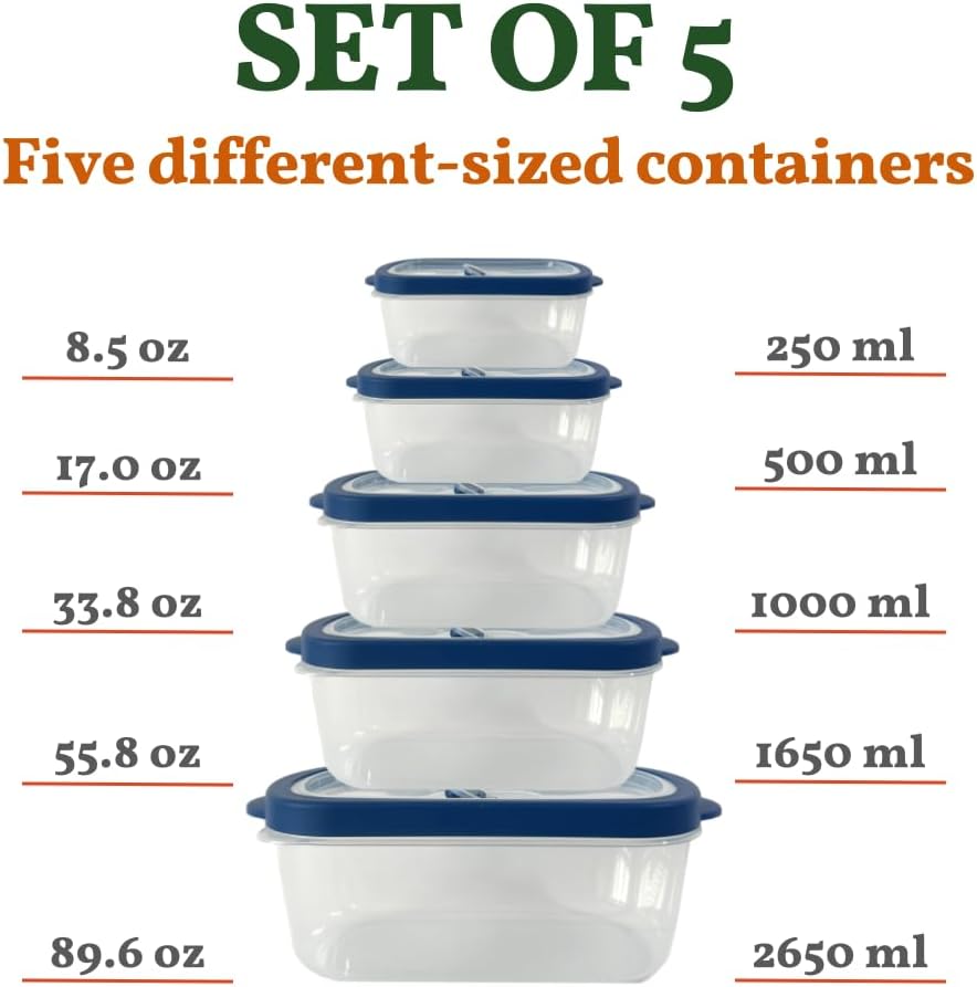 10-Piece Rectangle Food Storage Containers with Vented Lids, Airtight and BPA Free, Stackable, Microwave, Freezer, and Dishwasher Safe (GRAY)