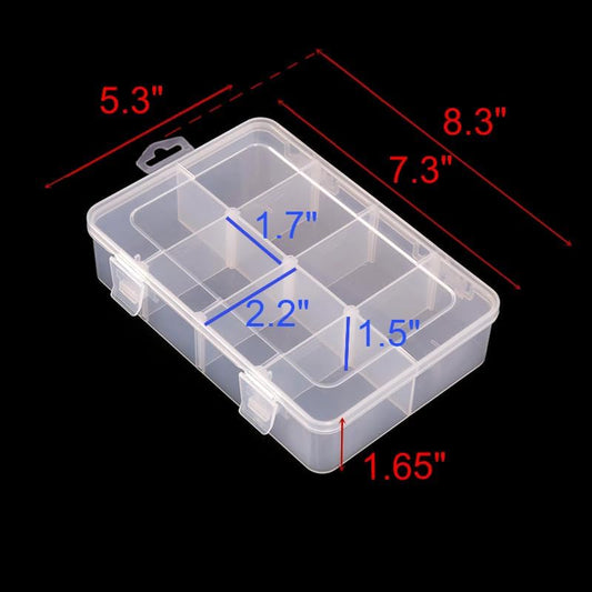 Vidifor 2 Packs 8-Compartments Art Supply Container, Clear Plastic Organizer Box with Dividers for Crafts Jewelry Fishing Tackles Hardware Metal