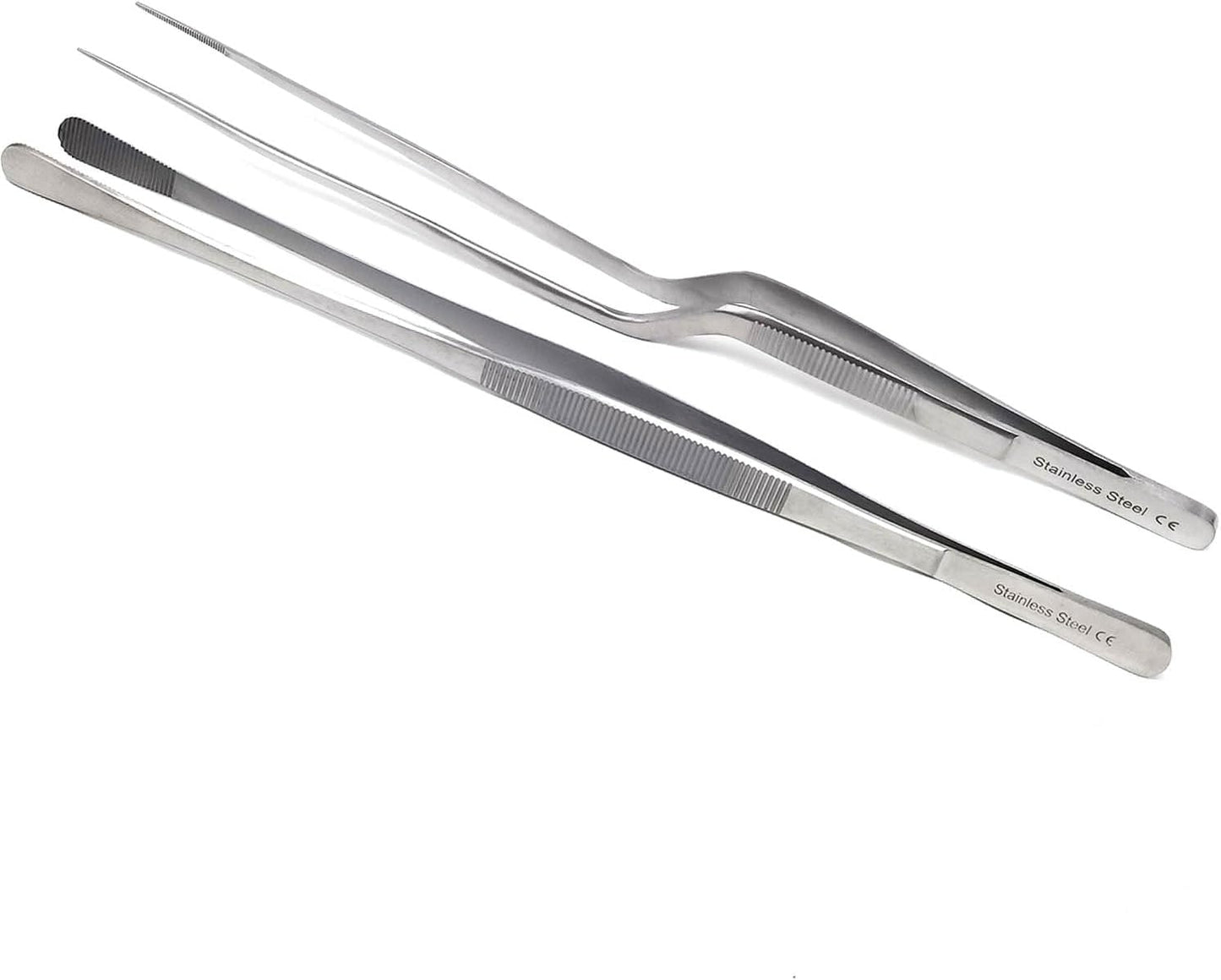 A2Z 2Pc Precision Kitchen Culinary Tweezer Tongs Set, Stainless Steel Offset Handle & Wide Jaws Chef Plating Tweezers for Plating Small Delicate Foods, Cooking, Grilling Serving Tongs - 12 inch