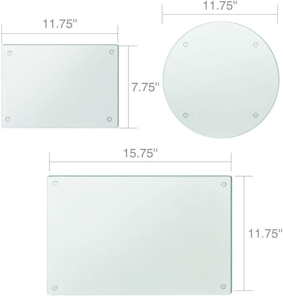 Murrey Home Glass Cutting Board Set for Kitchen Counter, Tempered Glass Chopping Boards Dishwasher Safe, Small Clear Countertop Tray, 16"x12"x2PC