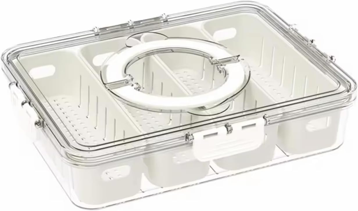 Serving Tray with Lid and Handle Divided Snackle Box Container Multi Compartment Food Container |Fruit Tray Veggie Tray with Lid Appetizer Snack Platter for Parties Travel and Home