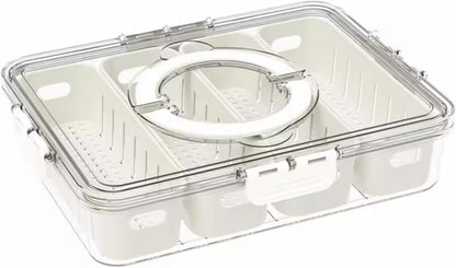 Serving Tray with Lid and Handle Divided Snackle Box Container Multi Compartment Food Container |Fruit Tray Veggie Tray with Lid Appetizer Snack Platter for Parties Travel and Home