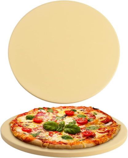 homEdge Pizza Stone Set, Heavy Duty Round Cordierite Baking Stone for Bread, Pizza, Thermal Shock Resistant Cooking Stone with Bamboo Pizza Peel Paddle for Oven and Grill-12 Inches (Diameter)