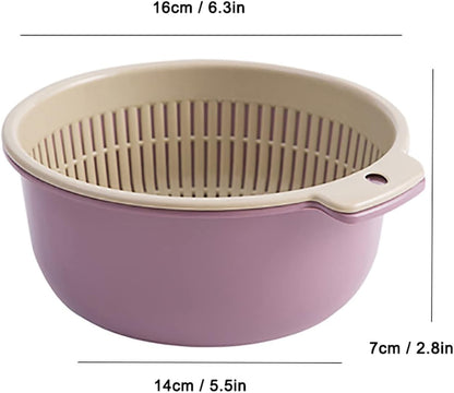 Colander Bowl Set of 2, Double Layered Plastic Food Strainer Fruit and Vegetable Washing Basket Pasta Drainer Kitchen Colander for Washing Draining and Serving
