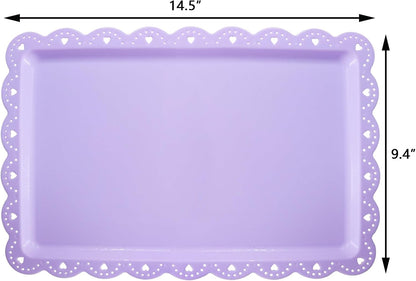 Set of 6 Plastic Serving Trays Food Tray - 14" x 9" Rectangle Serving Platter for Party Cafeteria Kitchen Restaurant , Small Flat Trays for Dessert Fruit Cookie Snack (6, White)
