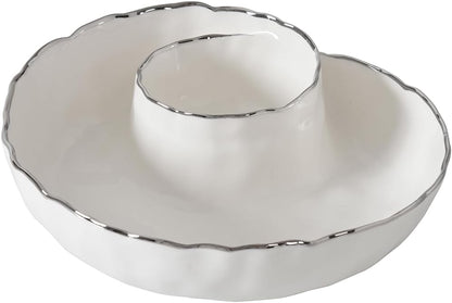Pampa Bay Portofino Plata, Round Chip & Dip, 9.5” D x 2.75" (White and Gold)