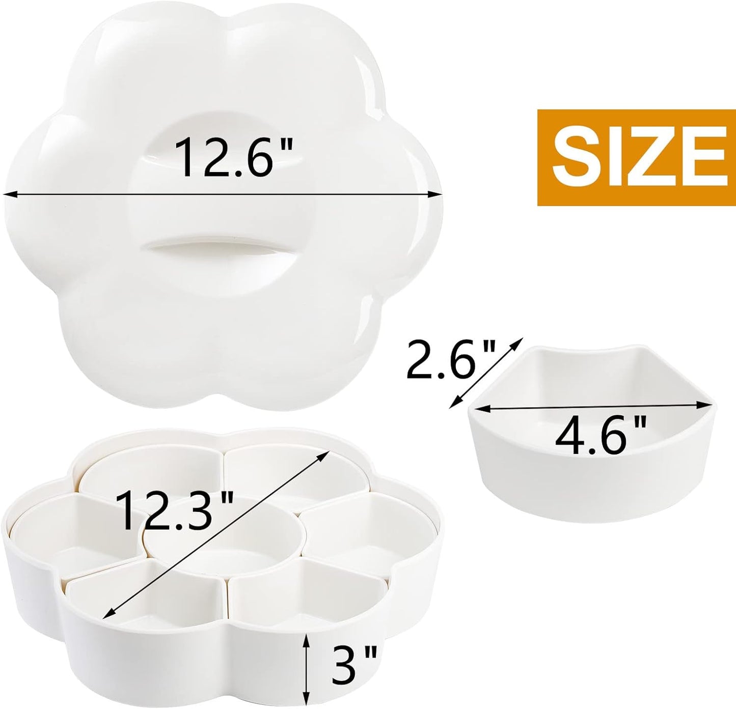 ZOOFOX Divided Serving Dish with Lid, Melamine Appetizer Tray with 7 Removable Compartment, Snacks Bowls for Chips and Dip, Veggies, Candy and Nut