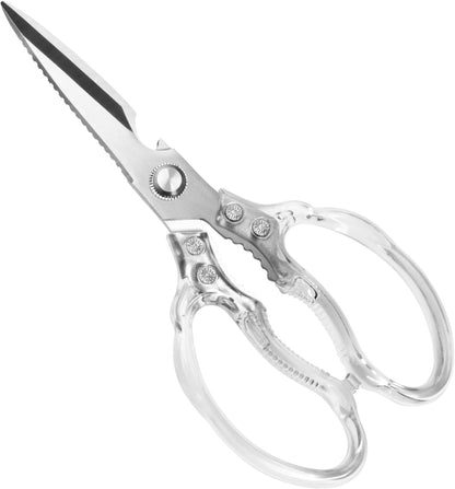 CGBE Kitchen Scissors, Multi-Purpose Kitchen Shears, Heavy Duty Dishwasher Safe Food Scissors for Chicken, Poultry, Fish, Meat & Herbs with Non-Slip Grips - Sliver