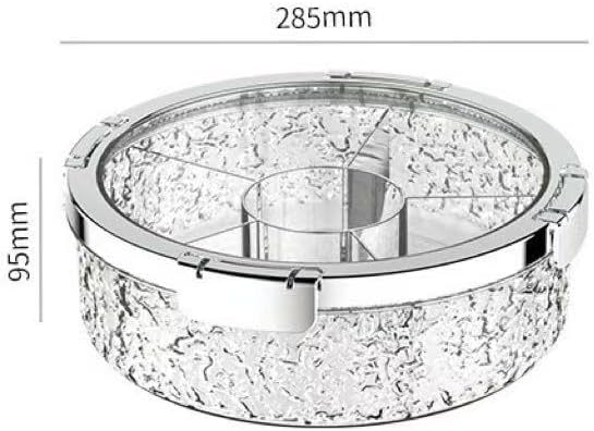 Rotating Divided Serving Tray with Lid, Clear Glacier Pattern Snack Box, Sealed Nut and Candy Storage Container, Round Fruit Platter for Party