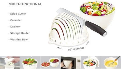 Easy Fruit Vegetable Salad Cutter Bowl, Multi-Function Kitchen Colander Strainer Double Layered Rotatable