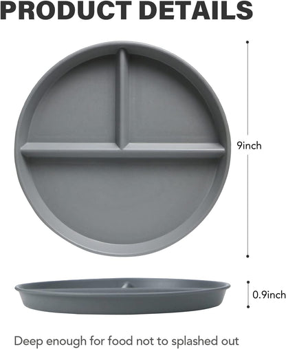 greenandlife 9 Inch 4PCS Portion Control Plates with Lids, Divided Plates for Kids Adults, Dishwasher Microwave Safe Compartment Plate, Unbreakable Lightweight Reusable Wheat Straw Plate, Earth Tone