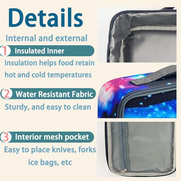 Kulle Space Lunch Box for Kids, Insulated Lunch Bag for Boys, Large Capacity Thermal Tote for School, Office, Daycare - Rocket Design, Washable & Leakproof