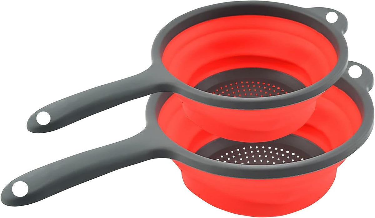 Kitchen Collapsible Colanders Set,Collapsible Colanders with Handles,Dishwasher Safe,Space-Saver Folding Strainer Colander for Draining Pasta Vegetable Fruits (Red)