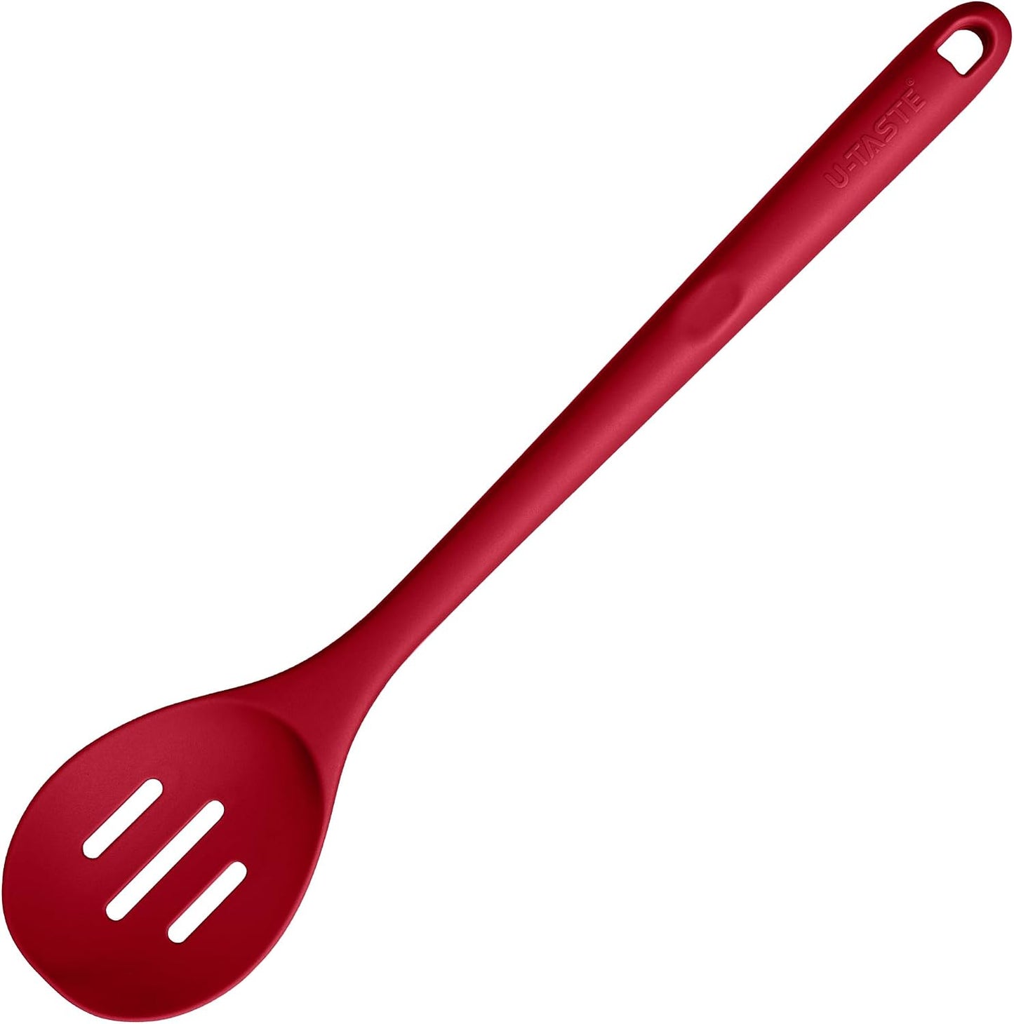 600ºF Heat Resistant Silicone Spoons: U-Taste 13.3in Solid & Slotted Kitchen Cooking Tool, Nonstick Long Rubber Utensil, Sturdy for Mixing, Serving, Stirring, Frying, Basting (Aqua Sky, 2PCS)