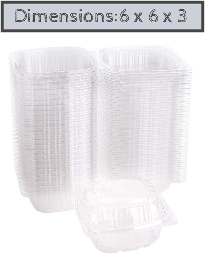Smygoods Plastic Clamshell Food Containers, (Pack of 50-8x8x3 3/8) 3-Compartment, to go Containers, Hinged Food Container