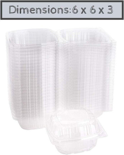 Smygoods Plastic Clamshell Food Containers, (Pack of 50-8x8x3 3/8) 3-Compartment, to go Containers, Hinged Food Container