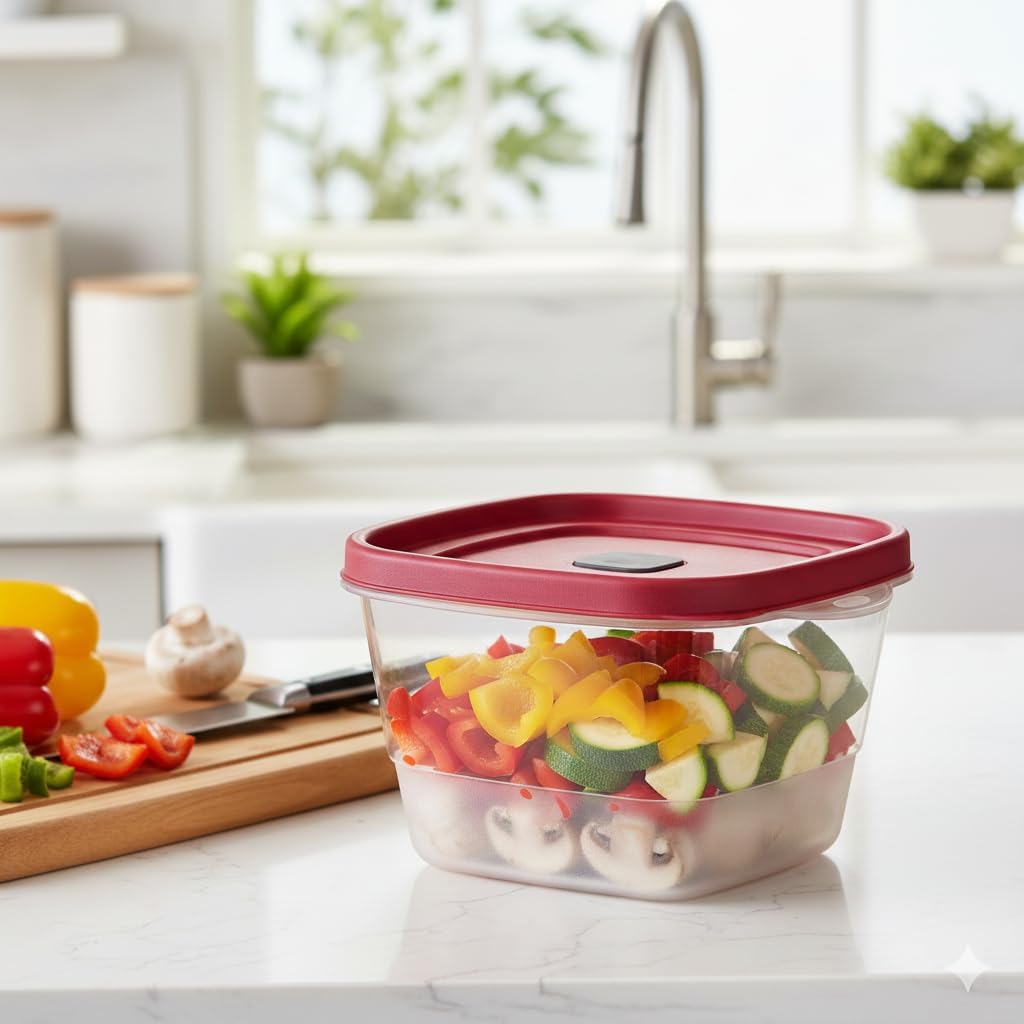 Tribello 16-Piece BPA-Free Plastic Food Storage Set, Red Vented Lids - Microwave, Dishwasher Safe: Perfect for Meal Prep, Leftovers, and Kitchen Organization