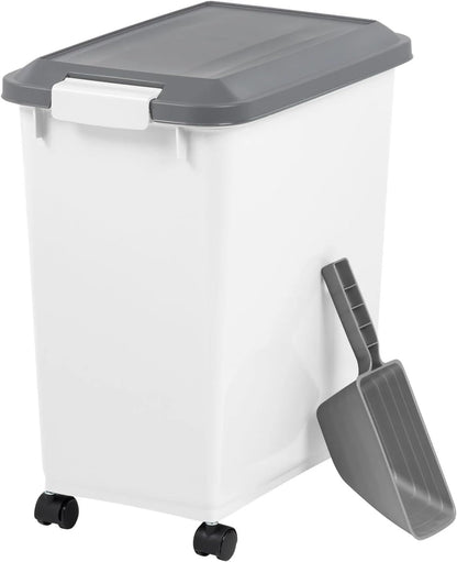 Airtight Pet Food Storage Container with Wheels and Scoop, Moisture-Proof Dog Cat Food Bin, Easy-Moving Kitchen Pantry Organizer (30 lb)