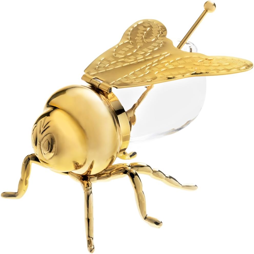 Godinger Bee Shaped Honey Jar Holder, Glass Honey Dispenser For Breakfast