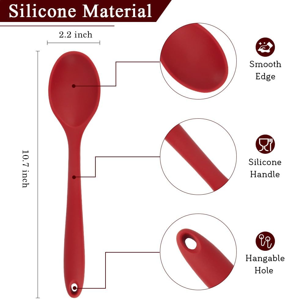 Cooking Spoon 2Pcs 10.8'' Large Serving Spoons Black Heat Resistant Silicone Spoon, Non-Stick Mixing Kitchen Spoons, Premium Silicone Kitchen Utensils for Stirring, Baking & Mixing, Dishwasher Safe