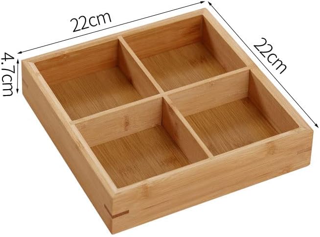 Divided Wooden Tray Multi Compartments Serving Tray for Hot Pot Sushi Restaurants Wood Platter for Food Presentation and Organization (4 Compartments)