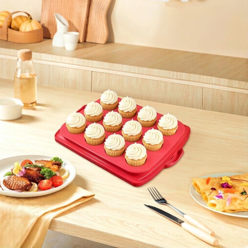2in1 Cupcake Carrier and Cake Keeper with Lid, Rectangle Pie Carrier,Large Portable Storage Container for Storing 12 Cupcakes or 1 Large Cake (White)