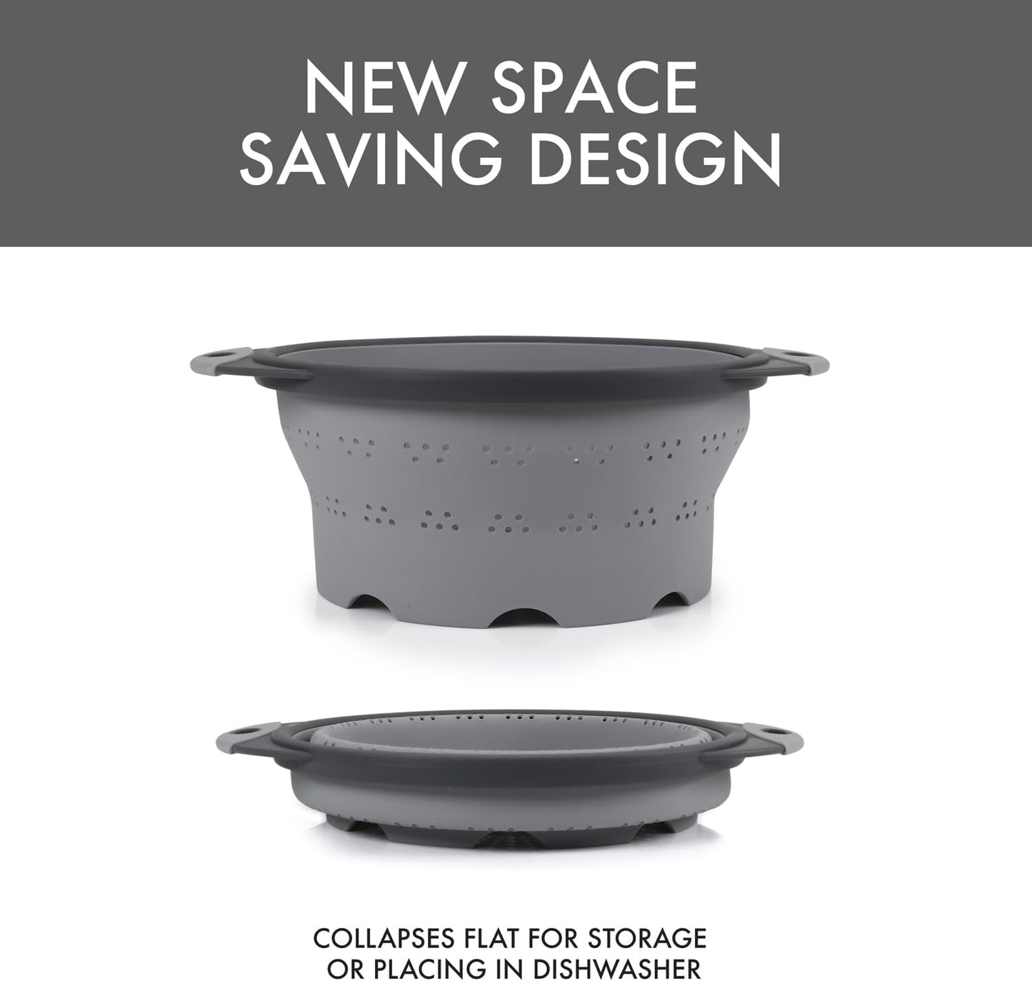 Dexas 10" Collapsible Silicone Colander in Cream, Kitchen Strainer with Handles, 15.1 Cup Capacity | BPA-Free, Heat-Resistant, Space-Saving Kitchen Tool