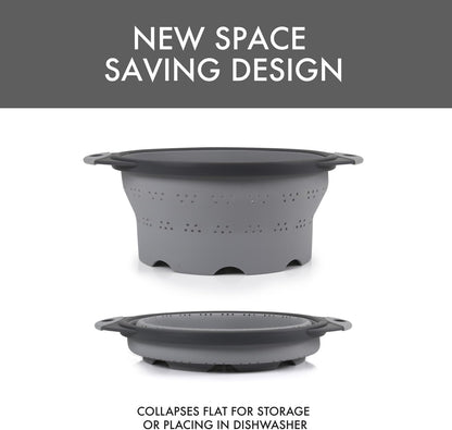 Dexas 10" Collapsible Silicone Colander in Cream, Kitchen Strainer with Handles, 15.1 Cup Capacity | BPA-Free, Heat-Resistant, Space-Saving Kitchen Tool
