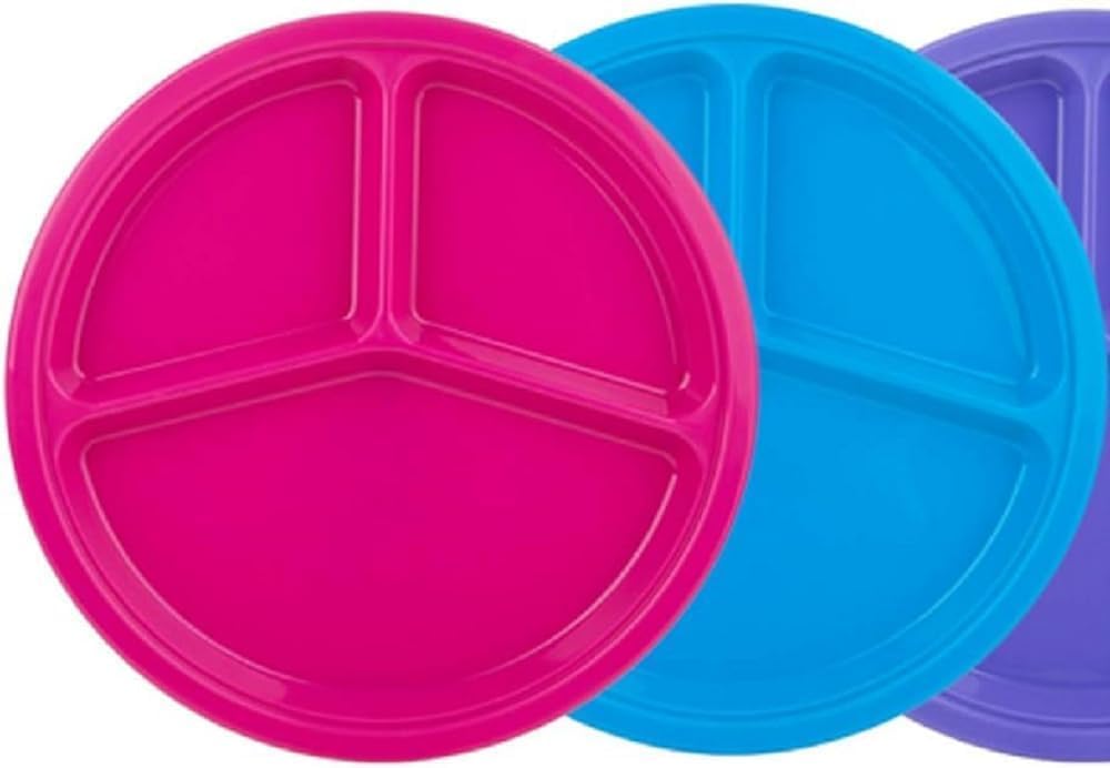 3 pack- Microwave Food Storage Travel Tray Containers - Portion Control - 3 Section Compartment Divided Plates with Vented Lid For Easy Reheat (3, Red)