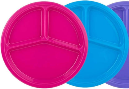 3 pack- Microwave Food Storage Travel Tray Containers - Portion Control - 3 Section Compartment Divided Plates with Vented Lid For Easy Reheat (3, Red)