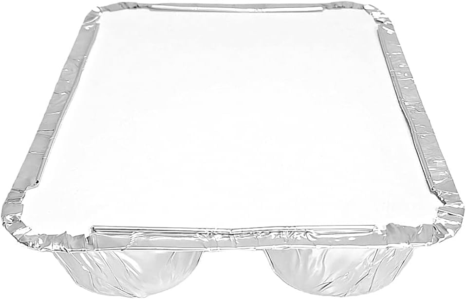 PACTOGO Aluminum Foil 3-Compartment TV Dinner Trays with Board Lid - 8x6 Disposable Tin Foil Pans for Baking, Meal Prep and Freezer, Takeout, Leftovers (Pack of 10 Sets)