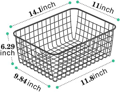 Metal White Wire Basket,Food Storage Organizer with Wooden Handles, pantry organizers and storage for Organizing Kitchen Cabinets potato onion, 2 Packs