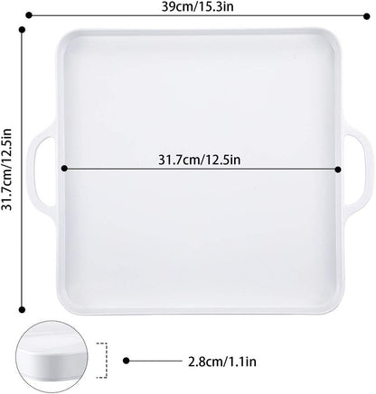 i BKGOO Foodservice Red Plastic Tray with Handle Set of 2 Large Melamine Cube Serving Platters for Parties, Table, Kitchen Size(12.5"x12.5"x1")